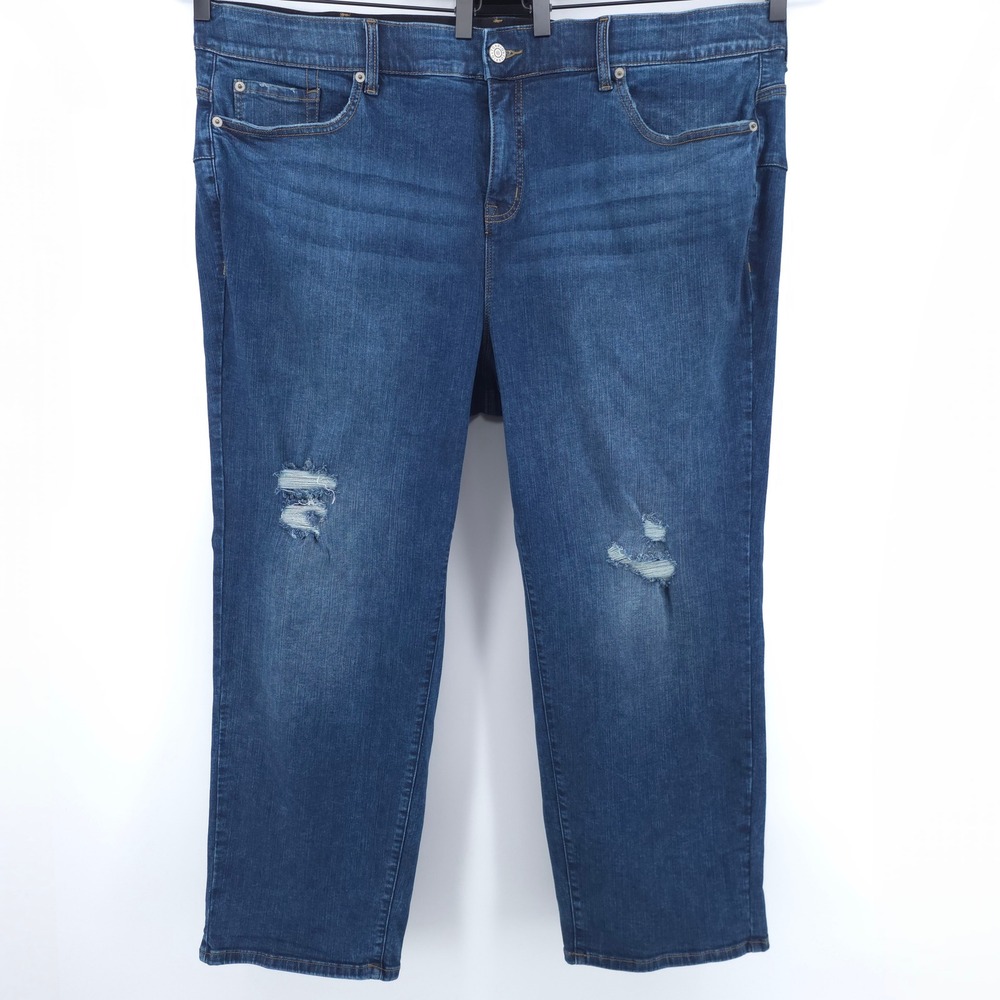 Torrid Womens Jeans Bombshell Straight 28R‎ Blue Distressed Premium Stretch